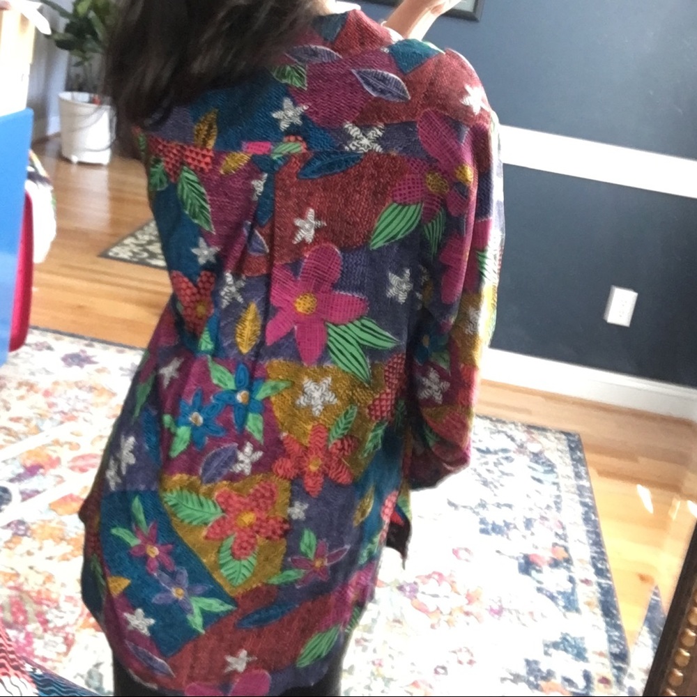 Rare vintage Silk Blouse Bright Novelty Print M L - Picture 3 of 8